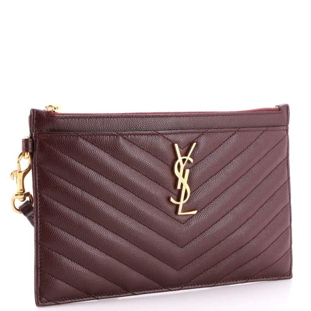 Saint Laurent Burgundy Leather Clutch - Picture 2 of 6